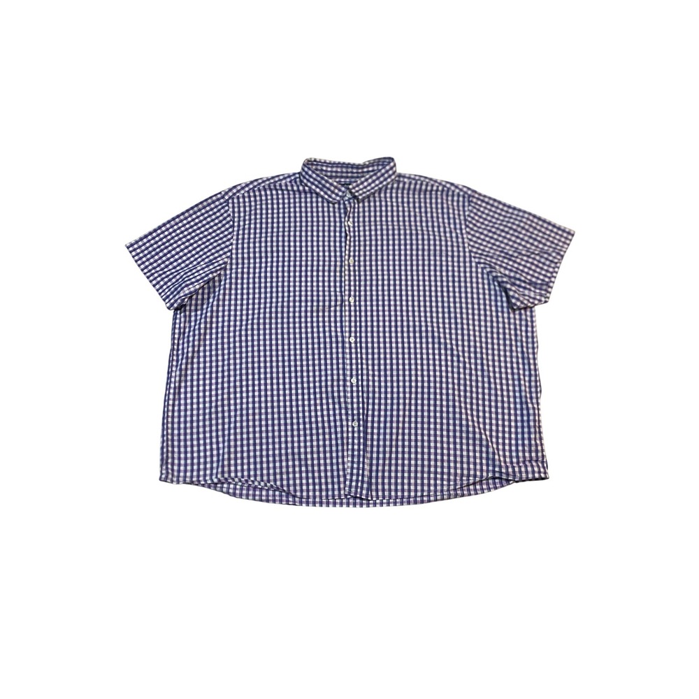 Claiborne Stretch Purple Gingham Button Down Short Sleeve Shirt Womens 3XL